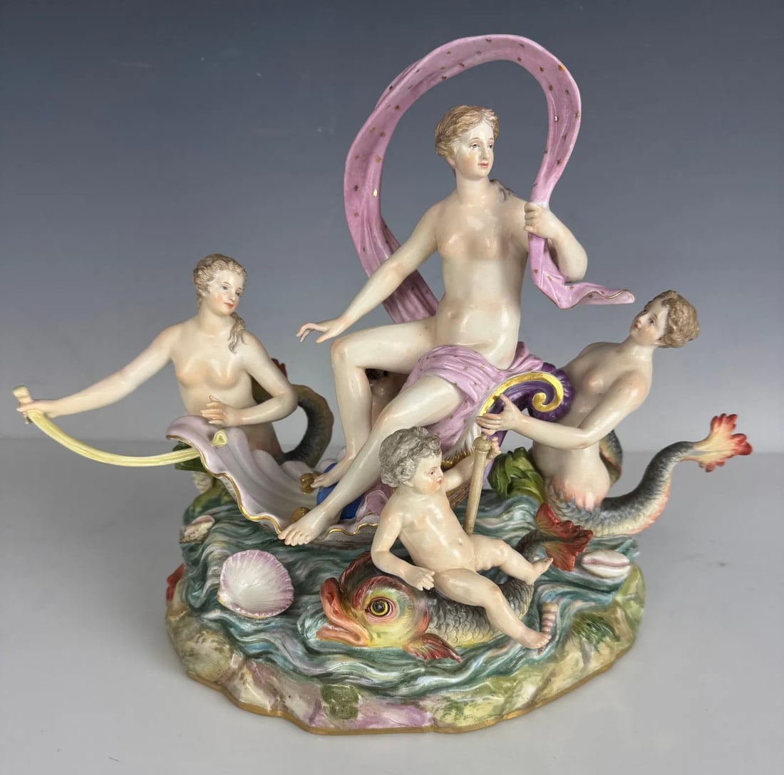 19TH C. MEISSEN ALLEGORICAL GROUP: First quality , in very good shape, had some professional restoration. Measures 10 inches L. 10 inches high. Estimate $3500-4000