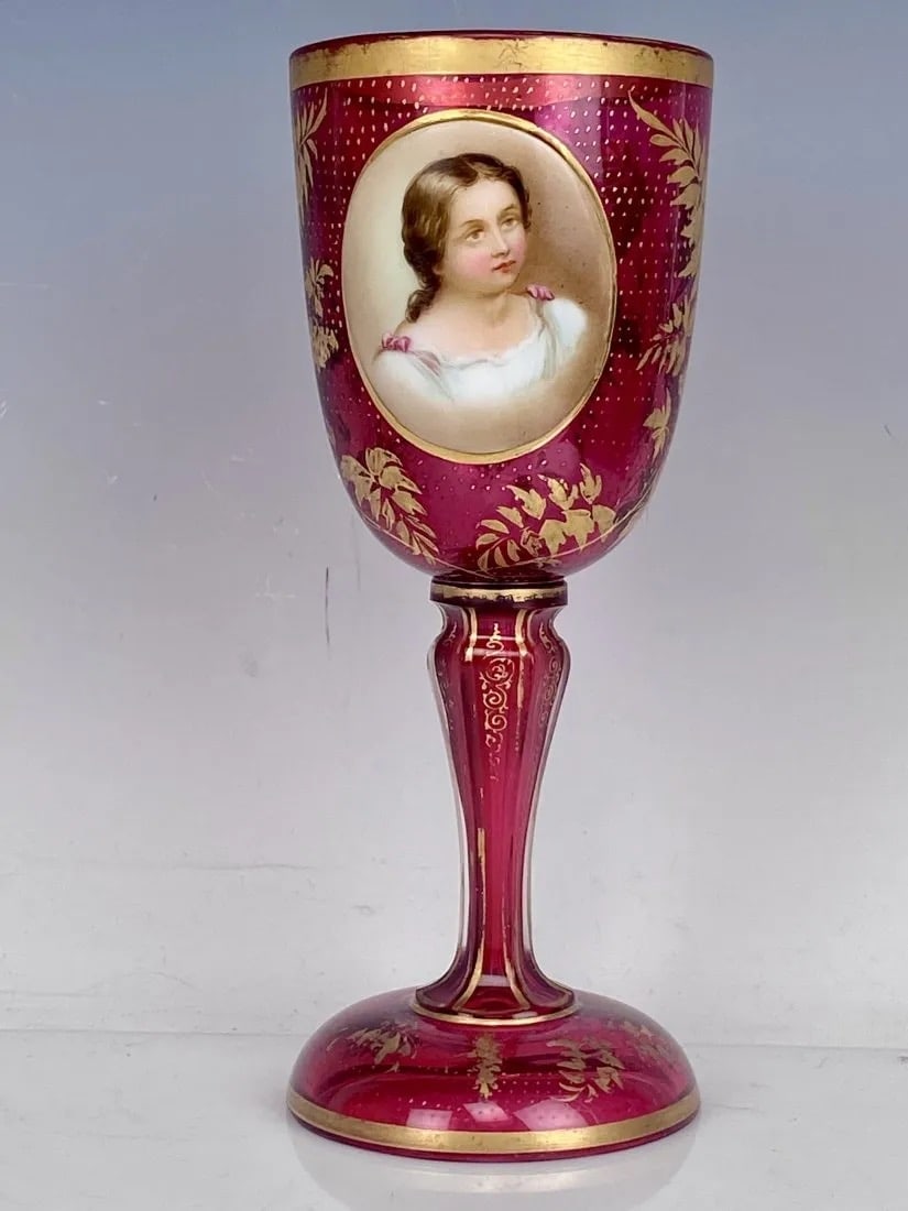 19TH C. MOSER WINE GLASS: Measures 8 inches high. In good antique condition. Estimate $500-700