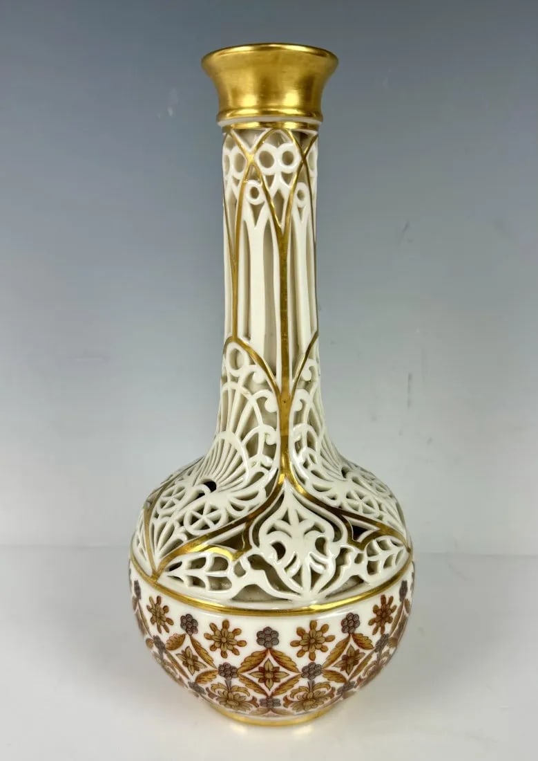 19TH C. ROYAL CROWN DERBY DOUBLE WALLED VASE: Measures 8 inches high. In good condition. Estimate $1.000-1.200