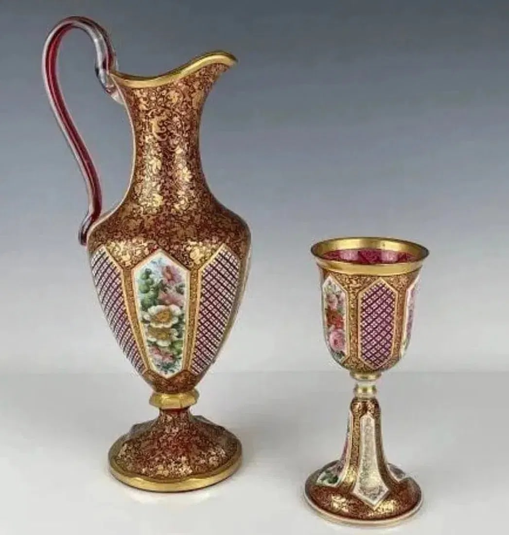 A LARGE MOSER GLASS PITCHER AND MATCHING GLASS (1 of 1)
