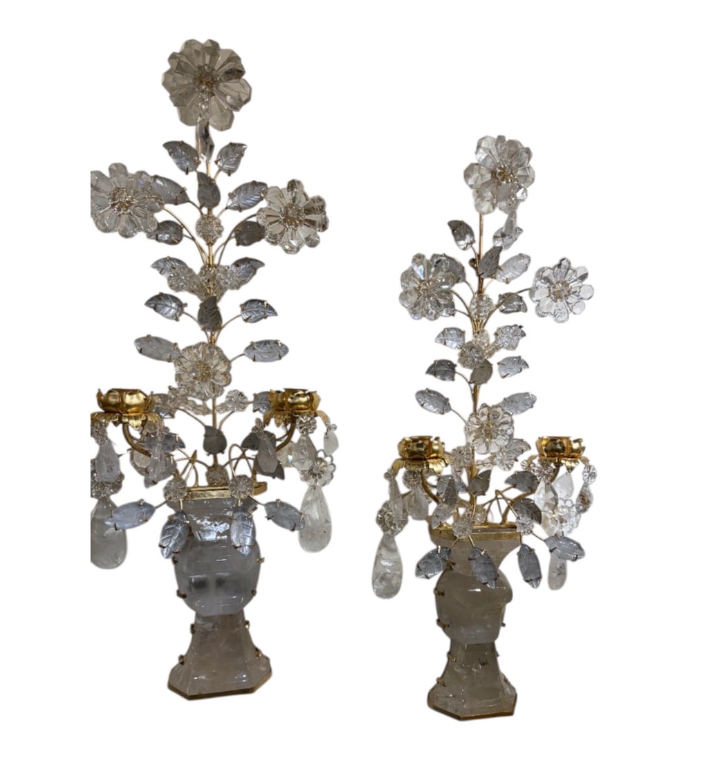 A LARGE PAIR OF ROCK CRYSTAL AND GILT ORMOLU WALL SCONSES: Measures 30” high. Estimate $5000-6000