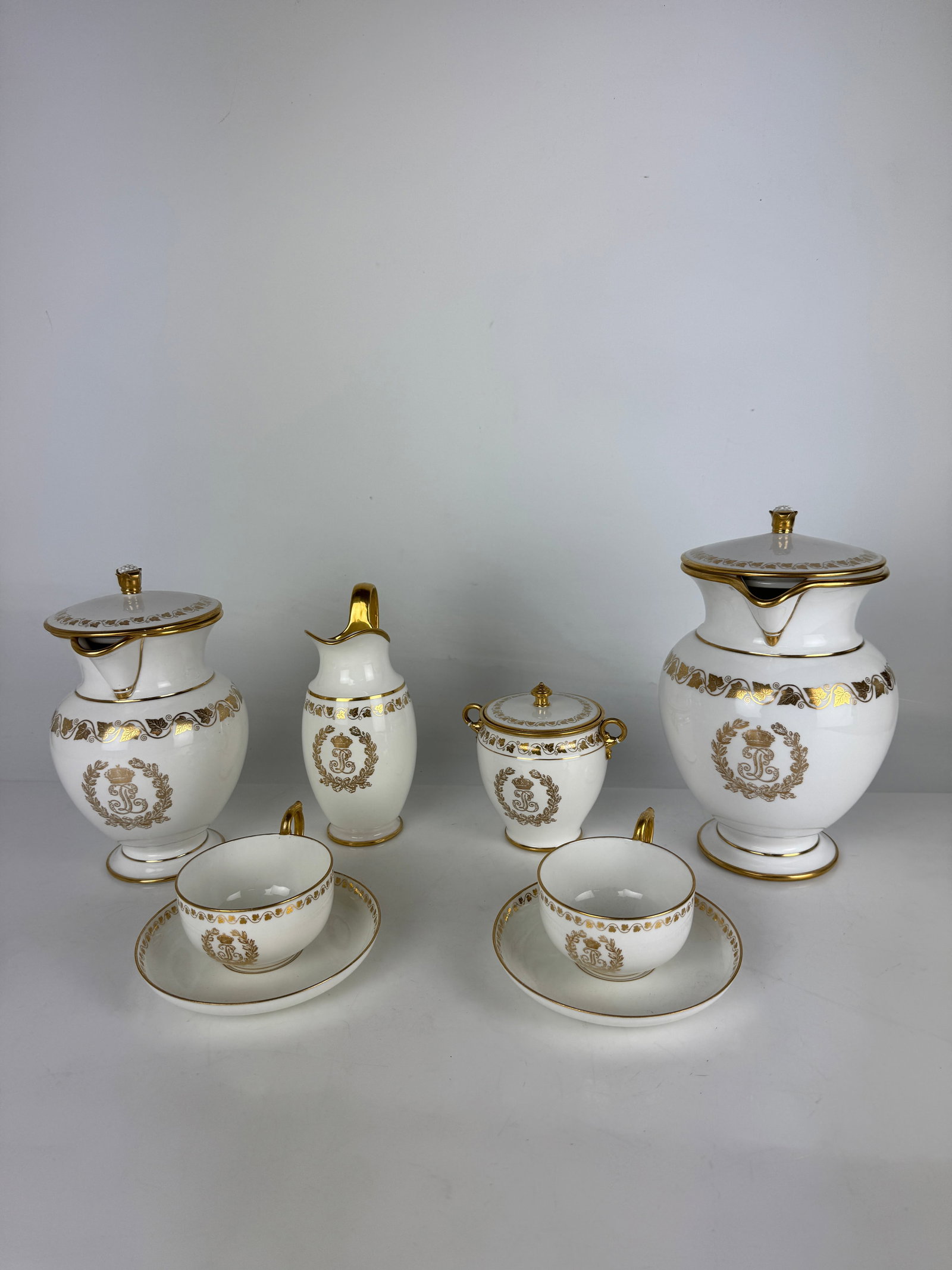 IMPERIAL SEVRES TEA SET: Circa 1945/ 1977/ 1942. All with inciced letters. All in excellent condition. Estimate $2500-3000