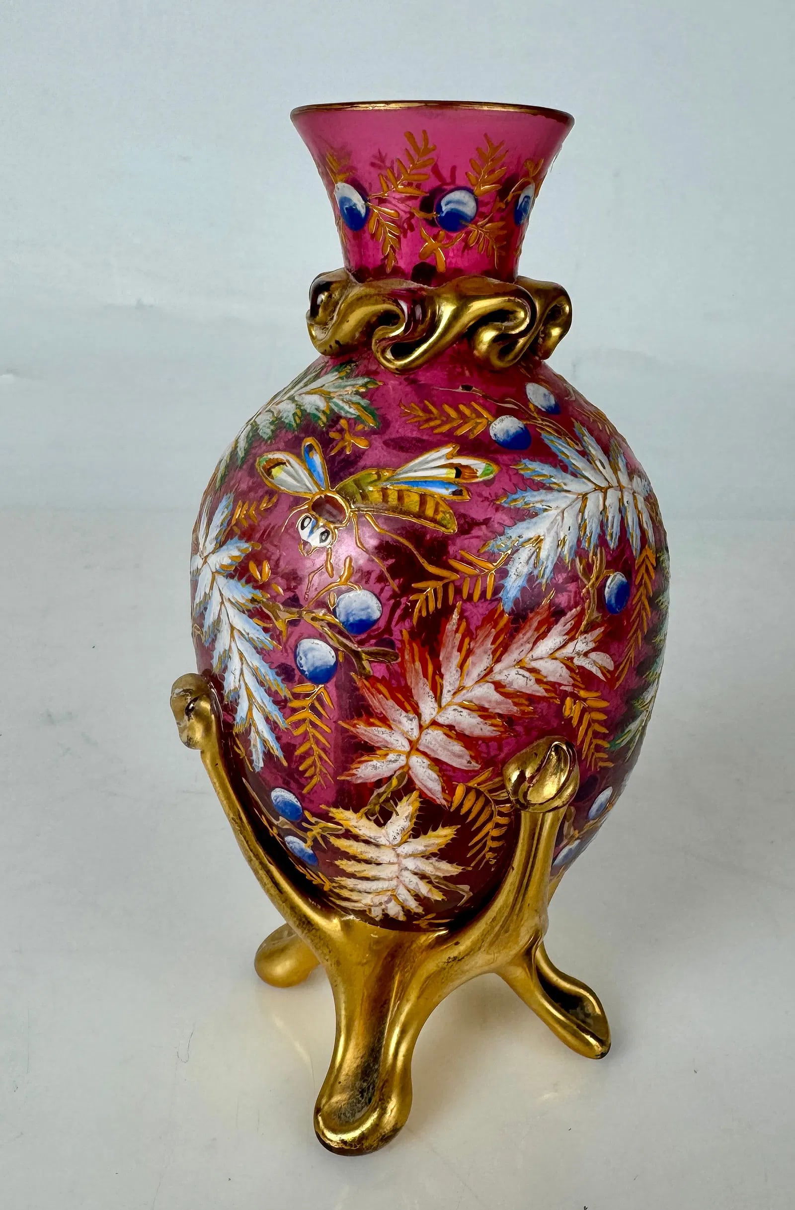 ENAMELLED AND GILT MOSER VASE: Circa 1900. Measures 6.5 inches high. In very good condition. Estimate $400-500