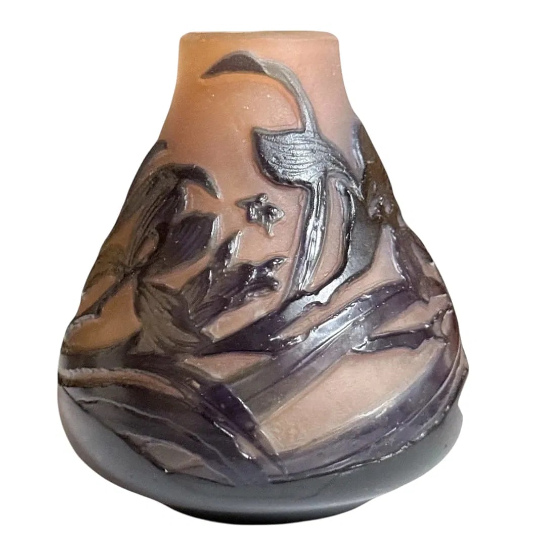 MINIATURE GALLE ART GLASS VASE: Circa 1900. Measures 2.75 inches h. In excellent condition. Estimate $400-500