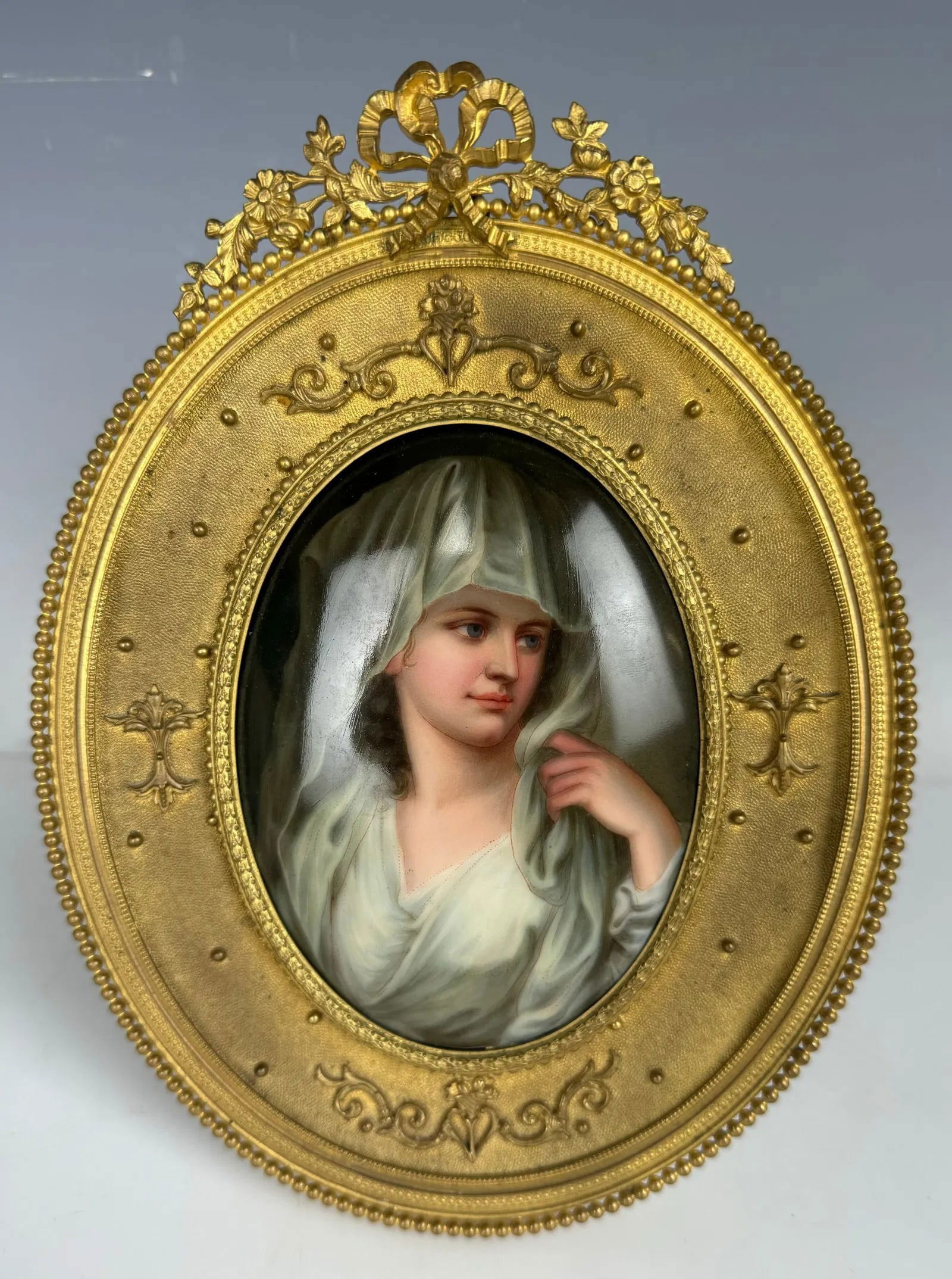 19TH C. DORE BRONZE FRAME AND GERMAN PORCELAIN PLAQUE: Measures 8 inchesx6 inches Good antique condition. Estimate &600-800