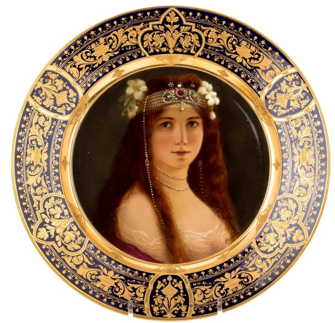ROYAL VIENNA PORTRAIT PLATE: Circa 1900. Measures 9.75 inches D. In perfect condition. Estimate $1200-1500