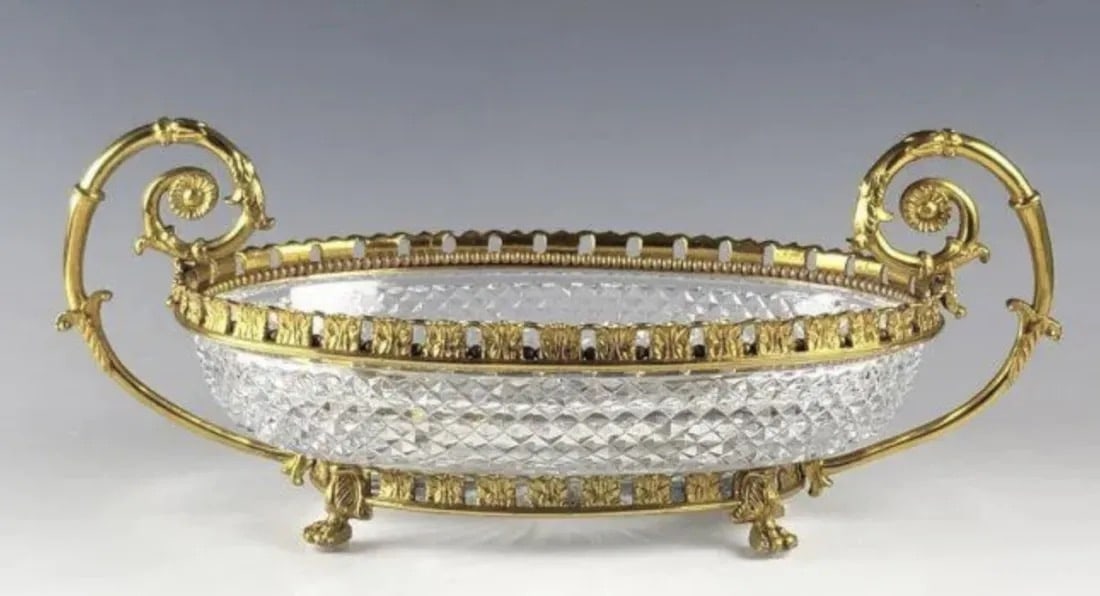 ORMOLU MOUNTED BACCARAT CRYSTAL BOWL: Measures 16 inches long. In good condition. Estimate $1.200-1.500
