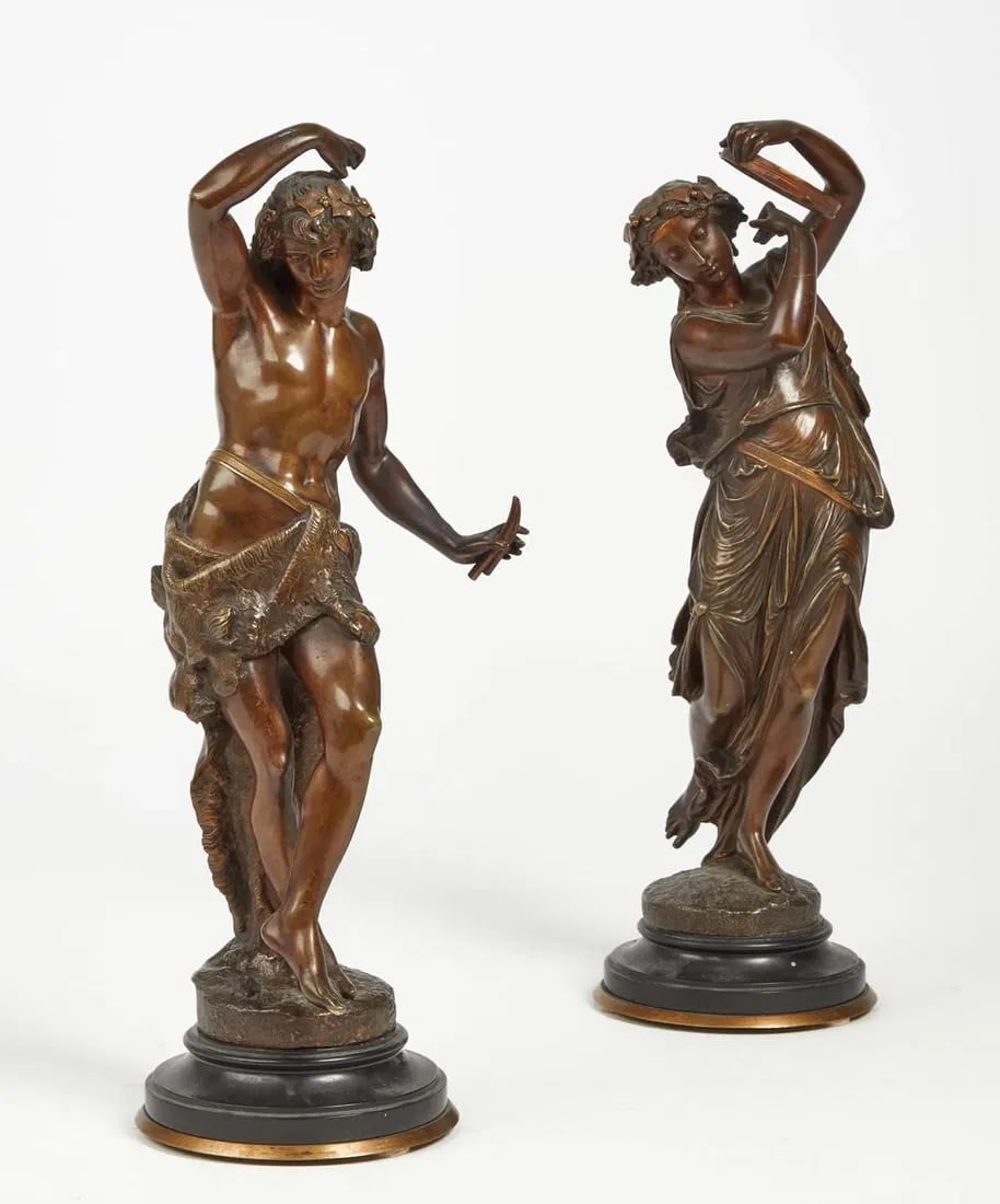 A PAIR OF 19TH C. BRONZE SCULPTURES: Measure 40cm tall. Estimate $1200-1500