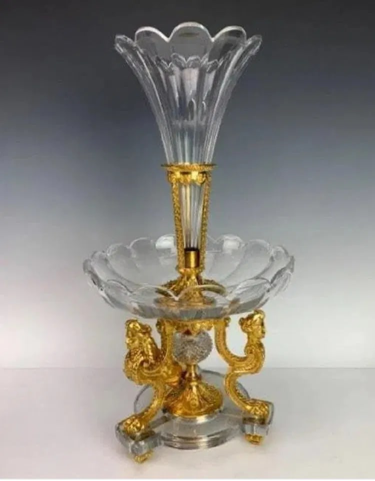 SUPERB ORMOLU MOUNTED BACCARAT CENTREPIECE: Circa 1880. Stamped Baccarat, measures 22" High. Excellent condition.Estimate $6000-8000