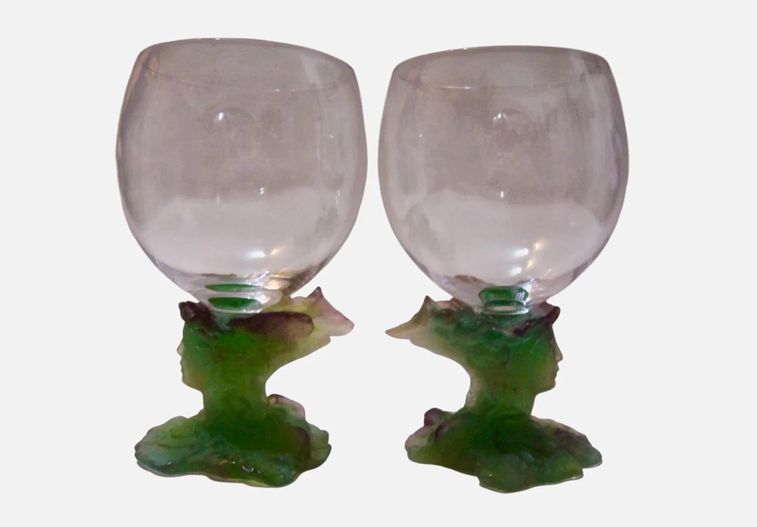 PAIR OF DAUM PATE DE VERRE BACCHUS BRANDY, COGNAC SNIFTERS: Signed Daum France. In excellent condition. Estimate $1000-1200