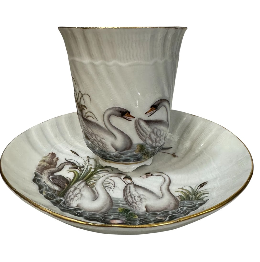 19TH C. MEISSEN SWAN PATTERN CUP AND SAUCER: First quality . In excellent condition. Estimate $800-1000