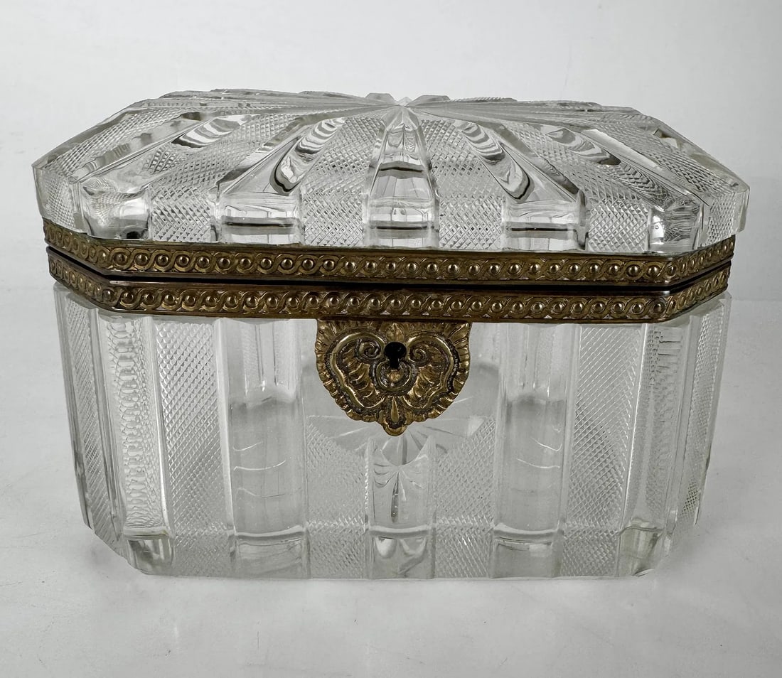 ORMOLU MOUNTED BACCARAT CRYSTAL BOX: Circa 1900. Measures 6.25 inches x 4 inches x4 inches . In good antique condition. Estimate $1200-1500