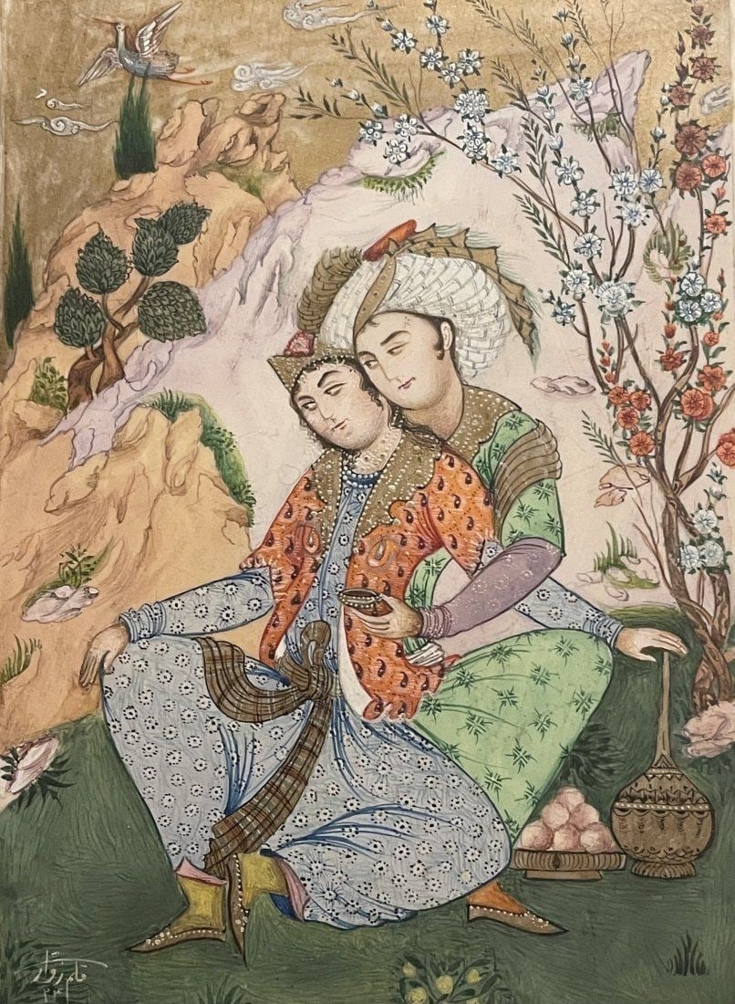 A VERY FINE PERSIAN MINIATURE PAINTING SIGNED ZAVAR: Circa 1950. Measures 6inches x 4inches. Excellent condition. Estimate $500-600