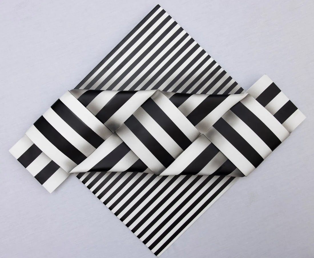 OMAR RAYO "HUELLA DEL TIEMPO" "TIME FOOTPRINT": Omar Rayo (1928-2010)Geometry Art IRON PAINTED ,Signed wall plaque sculpture, (very heavy) 32 X 12 x 0.25 inches No COA (sold as is)Estimate $6000-8000