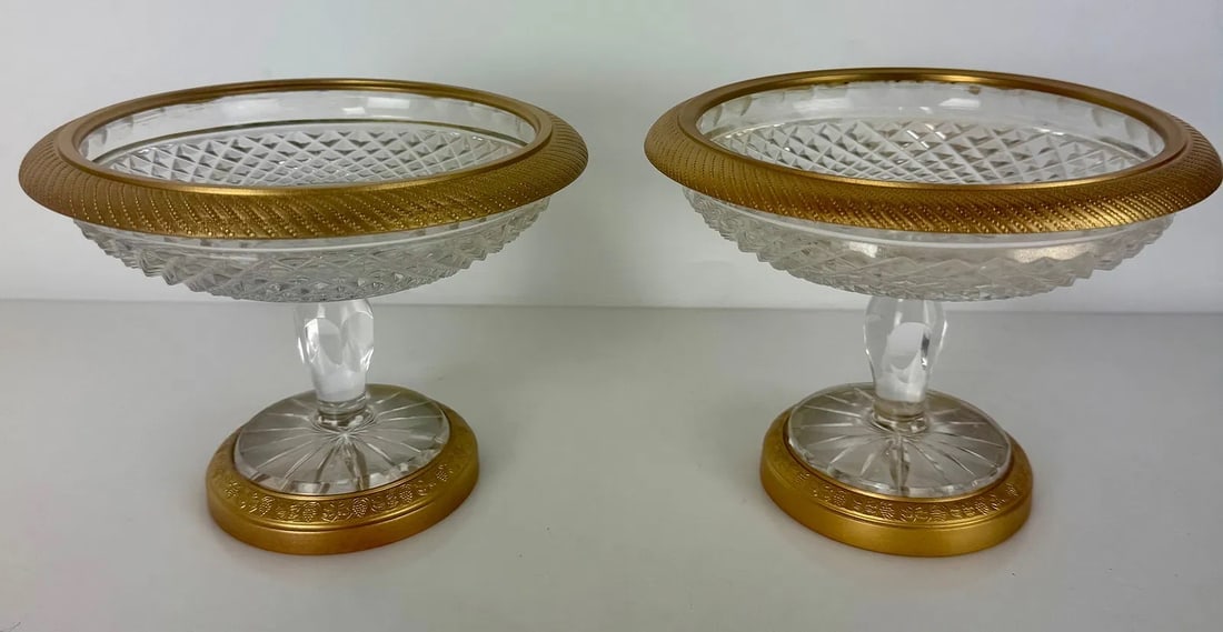 A PAIR OF ORMOLU MOUNTED BACCARAT CRYSTAL TAZZAS (1 of 4)