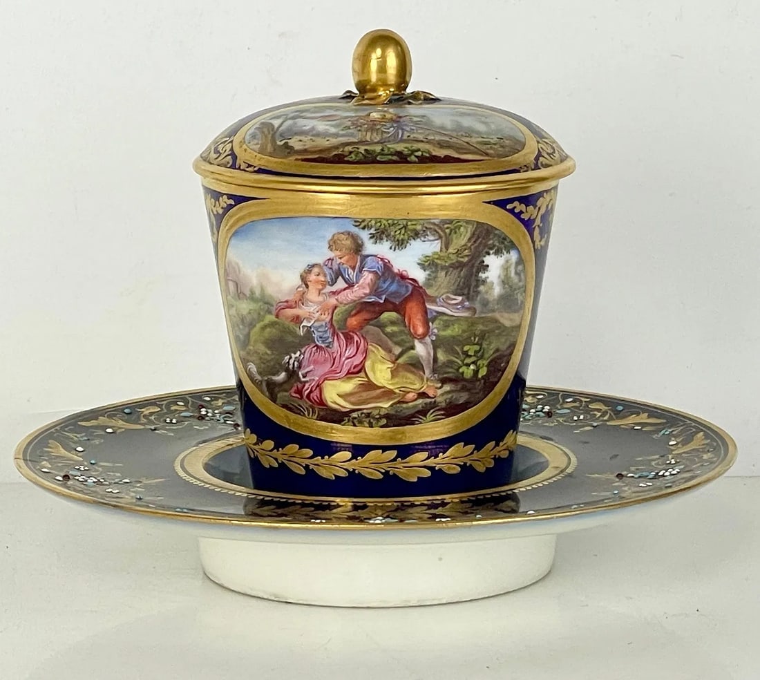 19TH C. SEVRES CUP AND SAUCER: In excellent condition. Estimate $2500-3000