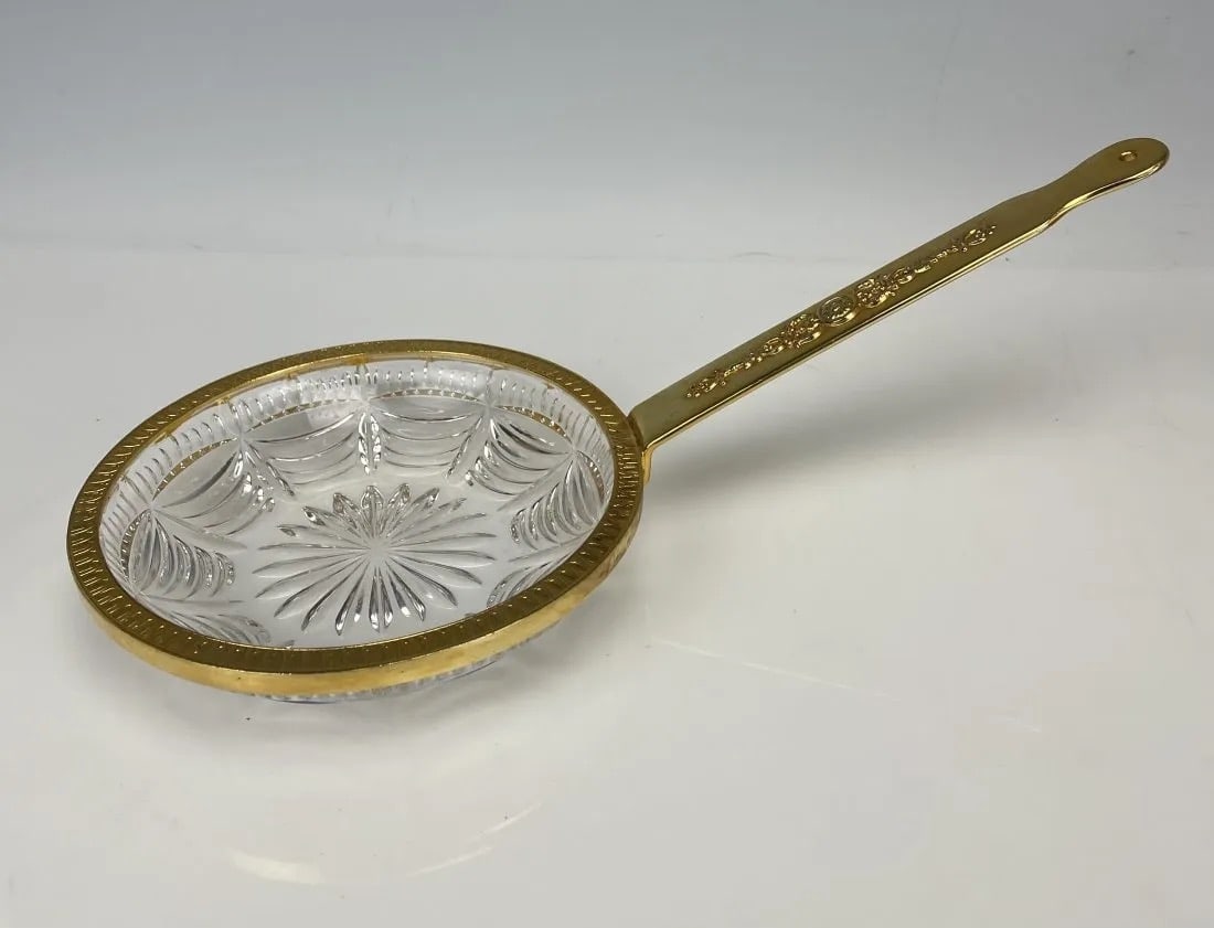 EMPIRE STYLE ORMOLU AND CRYSTAL DISH: Circa 1920. Measures 9 inches long. In good antique condition. Estimate $400-500