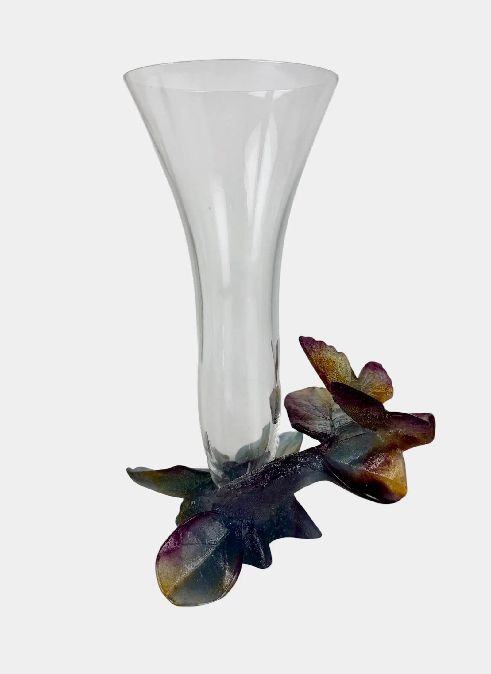 DAUM PATE DE VERRE BUTTERFLY VASE: Signed Daum France. Measures 9 inches high. In excellent condition. Estimate $800-1000