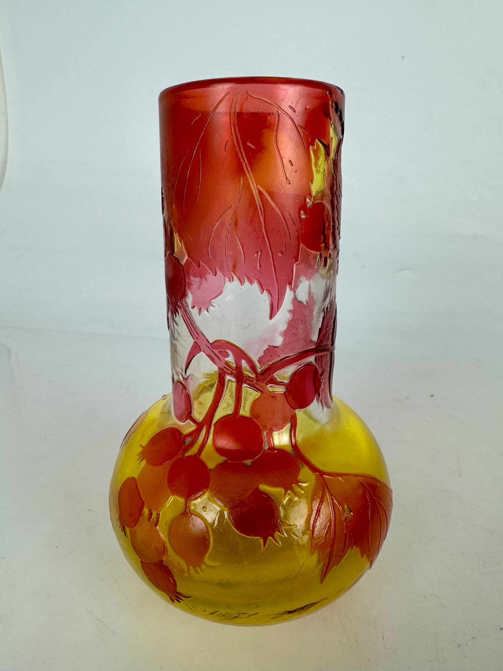 GALLE FIRE POLISHED VASE: Circa 1900. Signed Galle. Measures 6” high. In excellent condition. Estimate $1000-1200