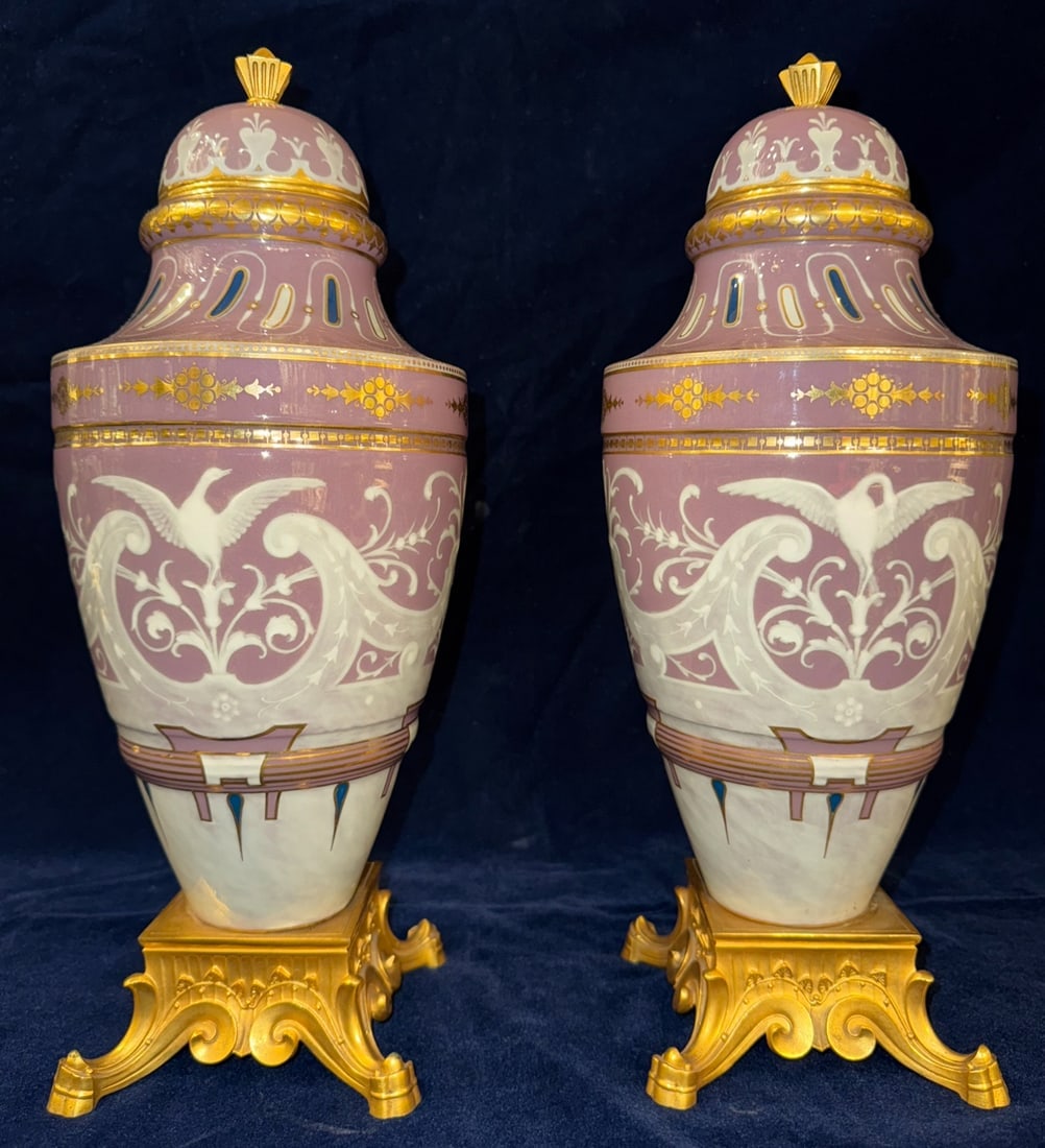 A MAGNIFICENT PAIR OF ORMOLU MOUNTED SEVRES PATE SUR PATE VASES - 7