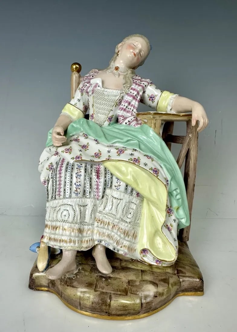 19TH C. MEISSEN FIGURE OF SLEEPING LADY: First quality . Measures 7.5 inches; high. Overall good condition. Estimate $800-1.000