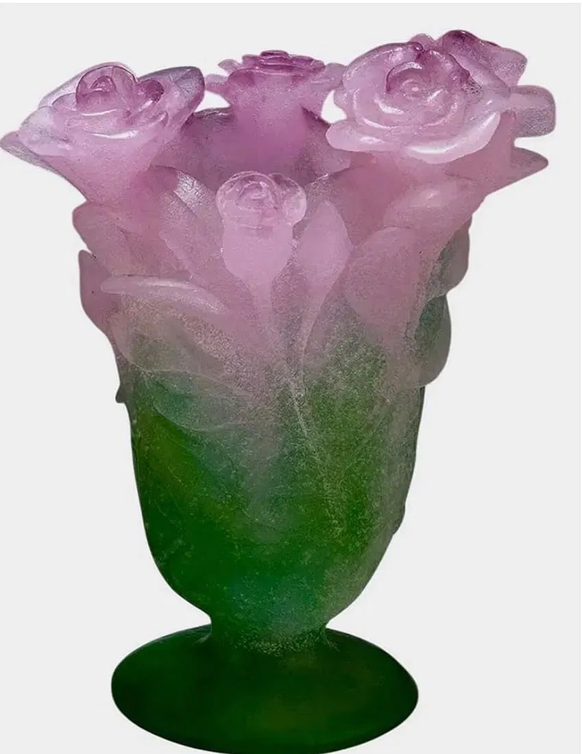 DAUM PATE DE VERRE VASE WITH ORIGINAL BOX: Signed Daum France. Measures 7 inches high. With original presentation box, like new. In excellent condition. Estimate $1500-2000