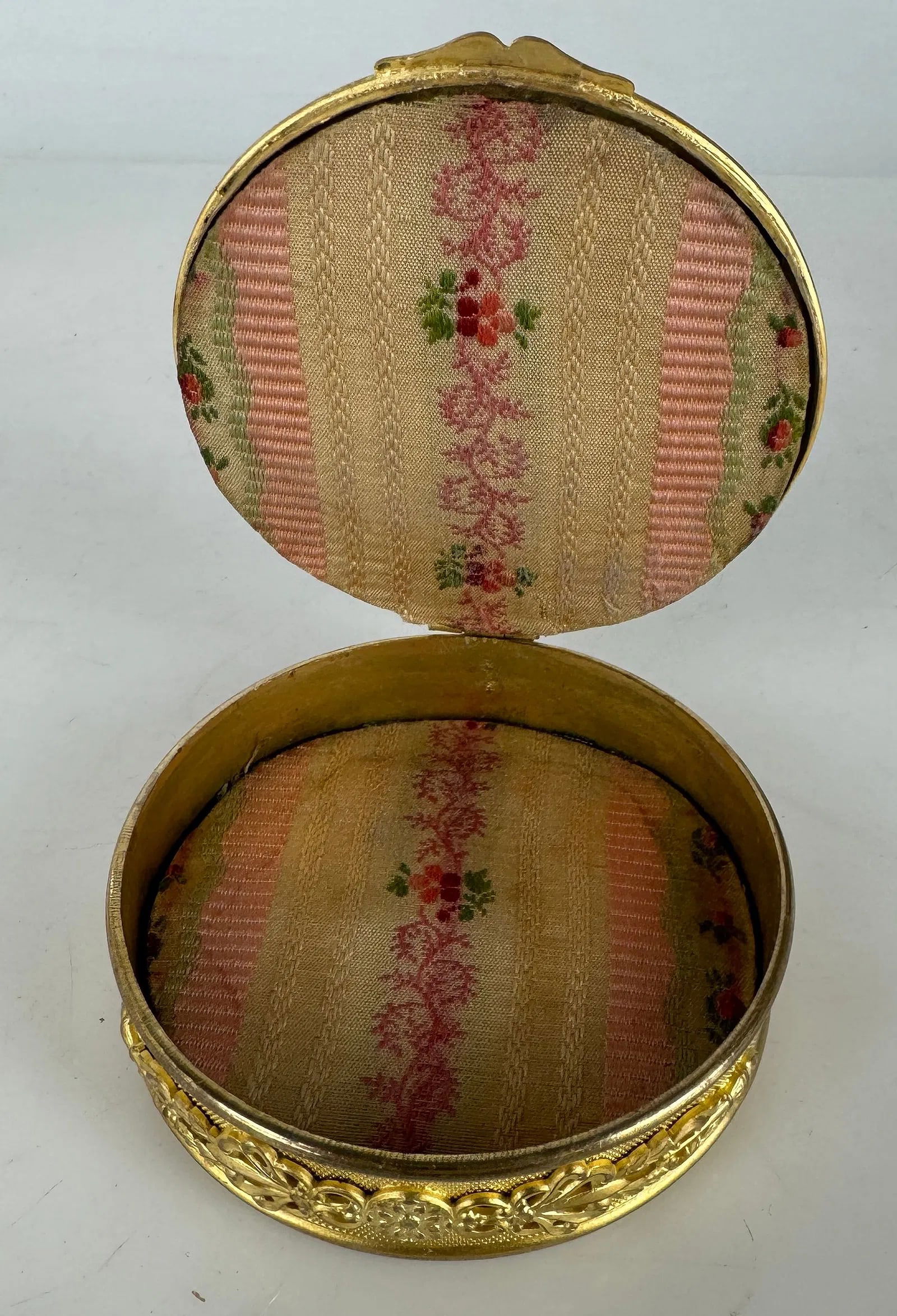 FRENCH ART NOUVEAU ENAMELLED ORMOLU BOX: Circa 1900. Measures 5 inches d. In excellent condition. Estimate $800-1000