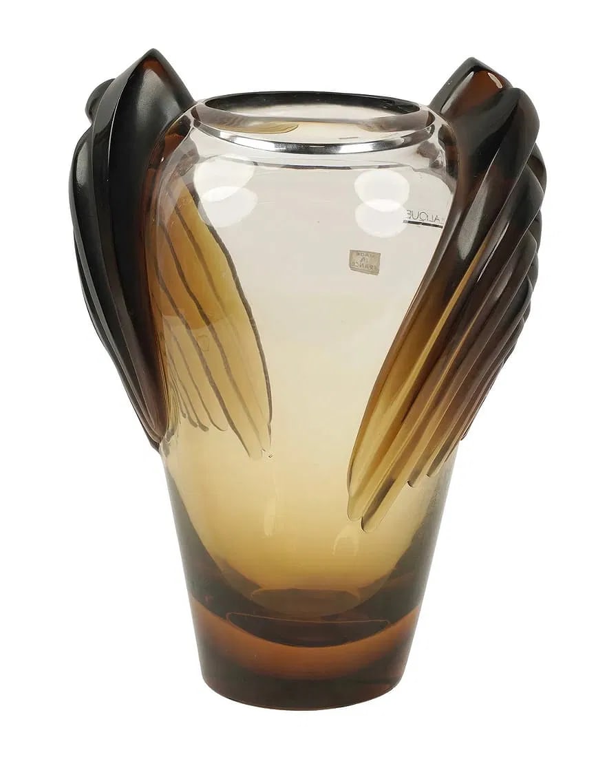 LARGE LALIQUE AMBER AND CLEAR MARRAKESH VASE: Signed Lalique France. Measures 12.25 inches tall. In mint condition. Estimate $2500-3000