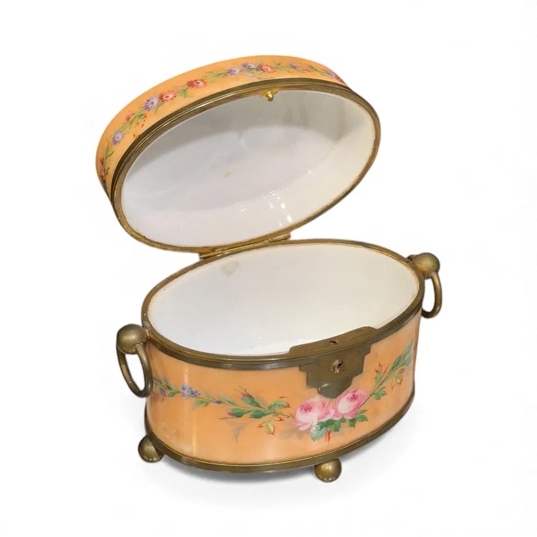 FRENCH ORMOLU MOUNTED OPALINE GLASS BOX - 2