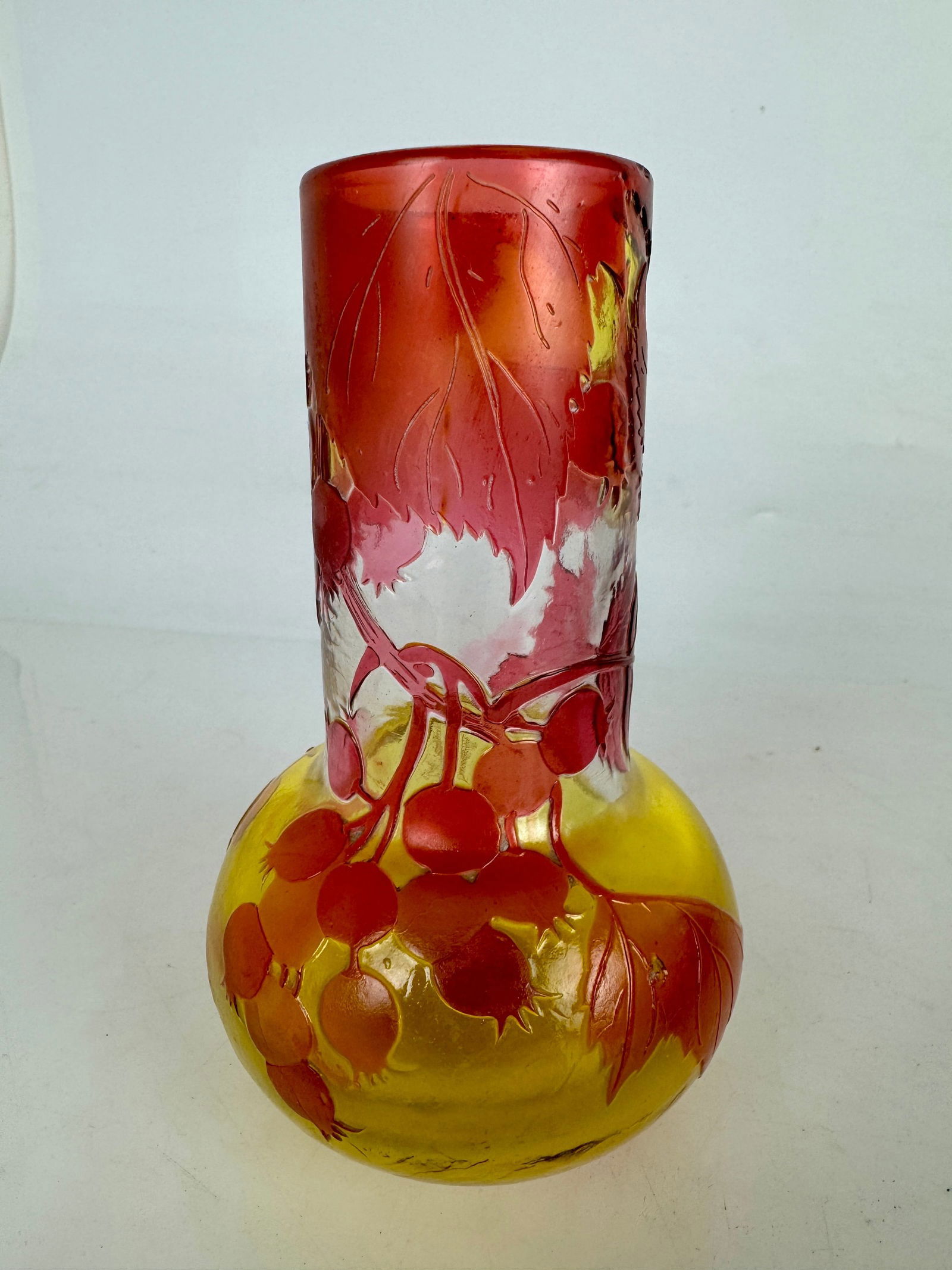 GALLE FIRE POLISHED VASE: Circa 1900. Signed Galle. Measures 6 inches high. In excellent condition. Estimate $1000-1200
