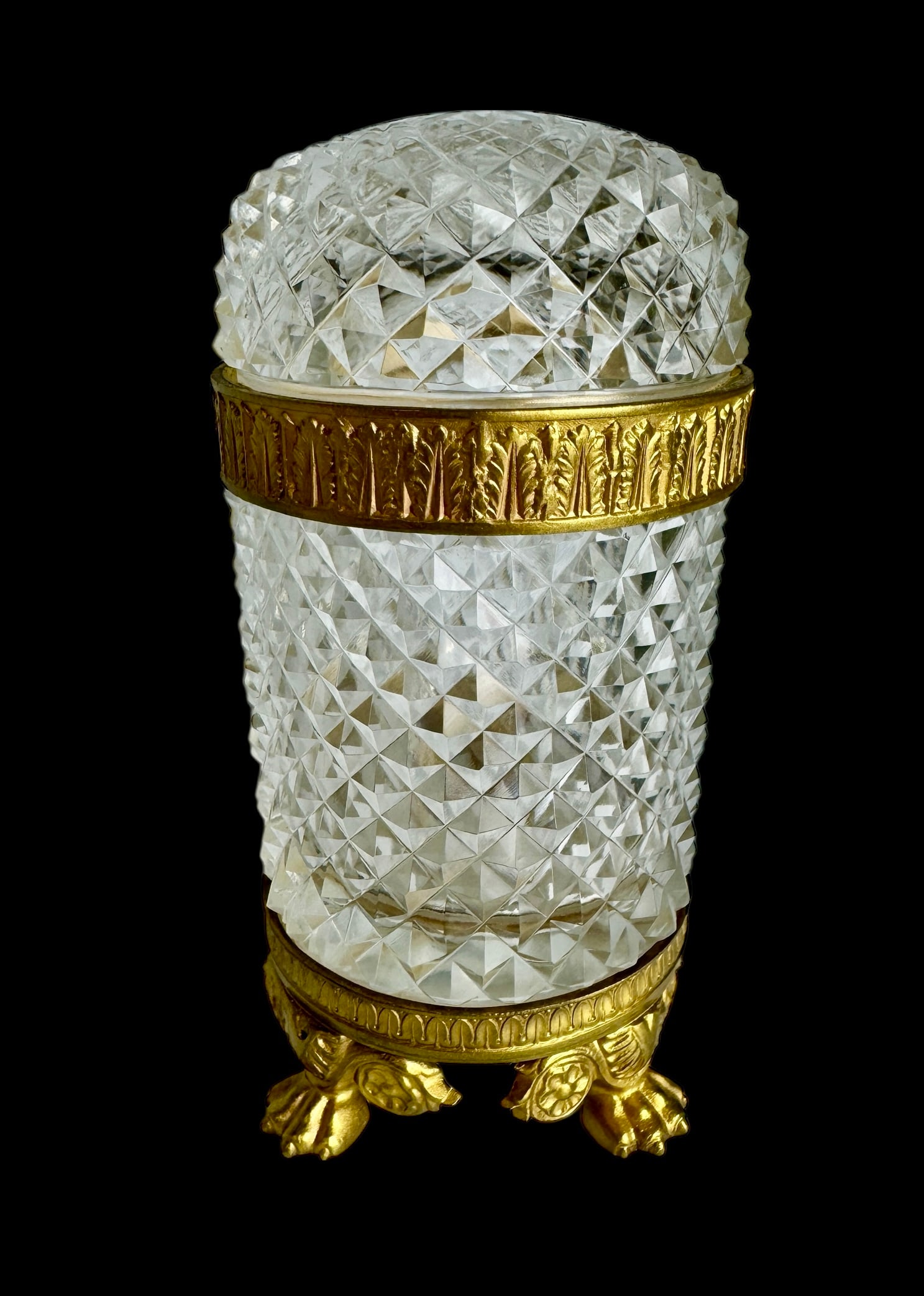 ORMOLU MOUNTED BACCARAT CRYSTAL BOX: Circa 1900. Measures 5” tall. In excellent condition. Estimate $800-1000