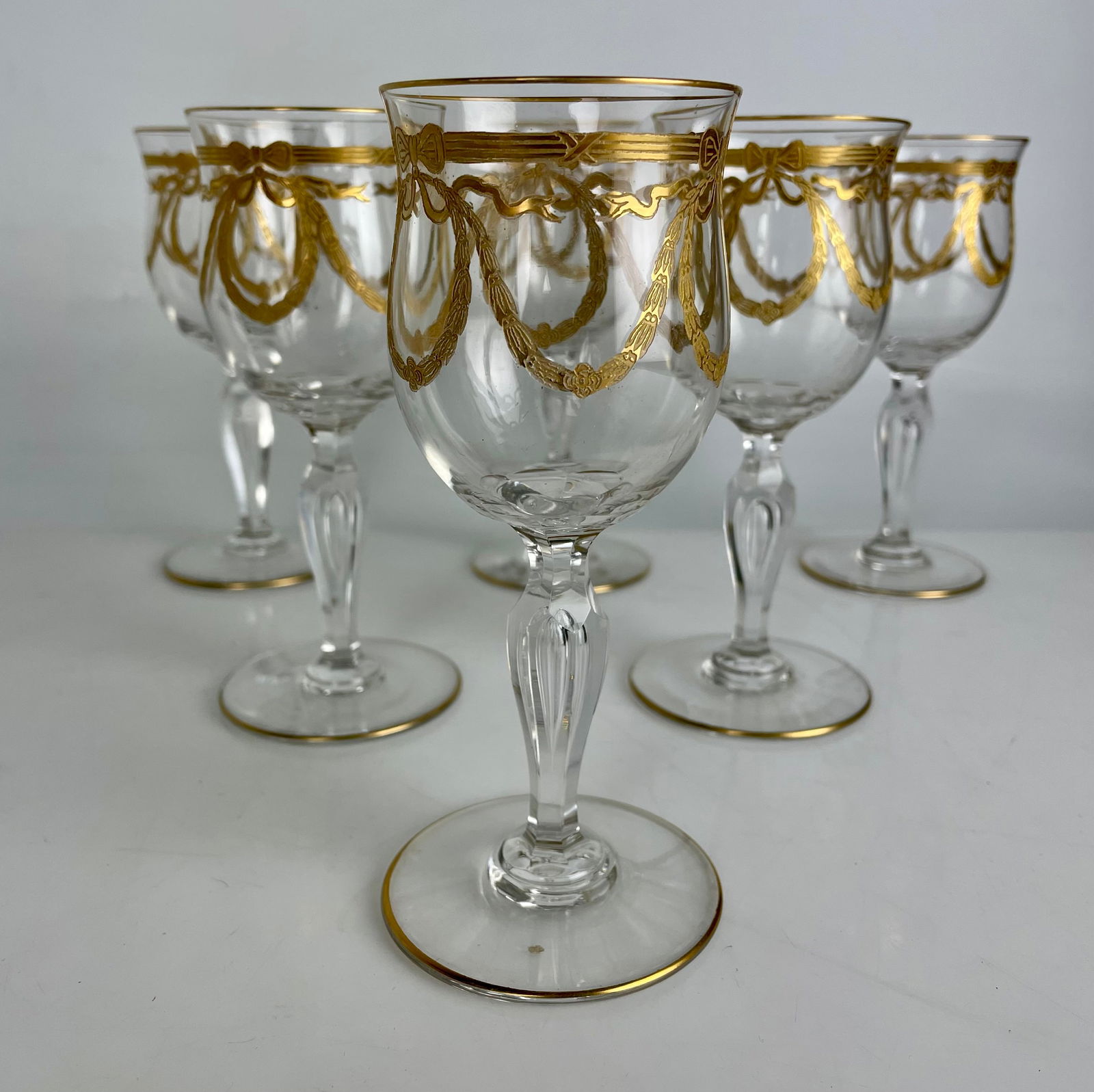 SET OF 6 GILT MOSER WINE GLASSES: Circa 1900. Measure 5.8” h. All in excellent condition. Estimate $600-800