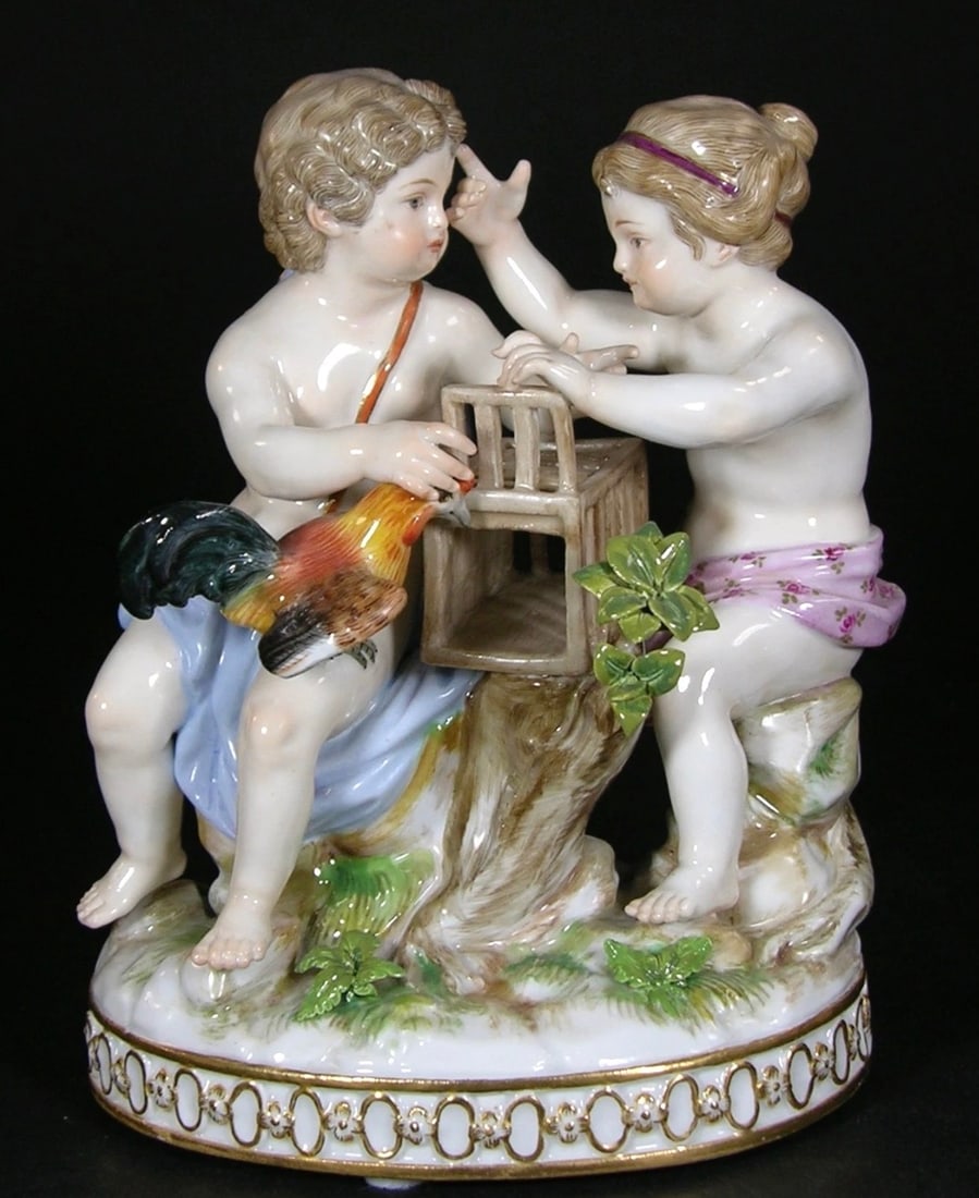 19TH C. MEISSEN GROUP: First quality cross swords mark. Measures 6”h., 6” w. In good condition, no breaks, no damage.Estimate $1000-1200