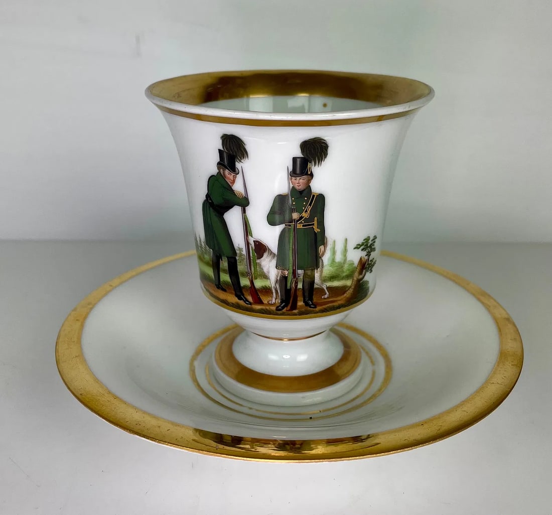 19TH C. MEISSEN CUP AND SAUCER: Saucer measures 4.6 inches d. In good condition. Estimate $500-600