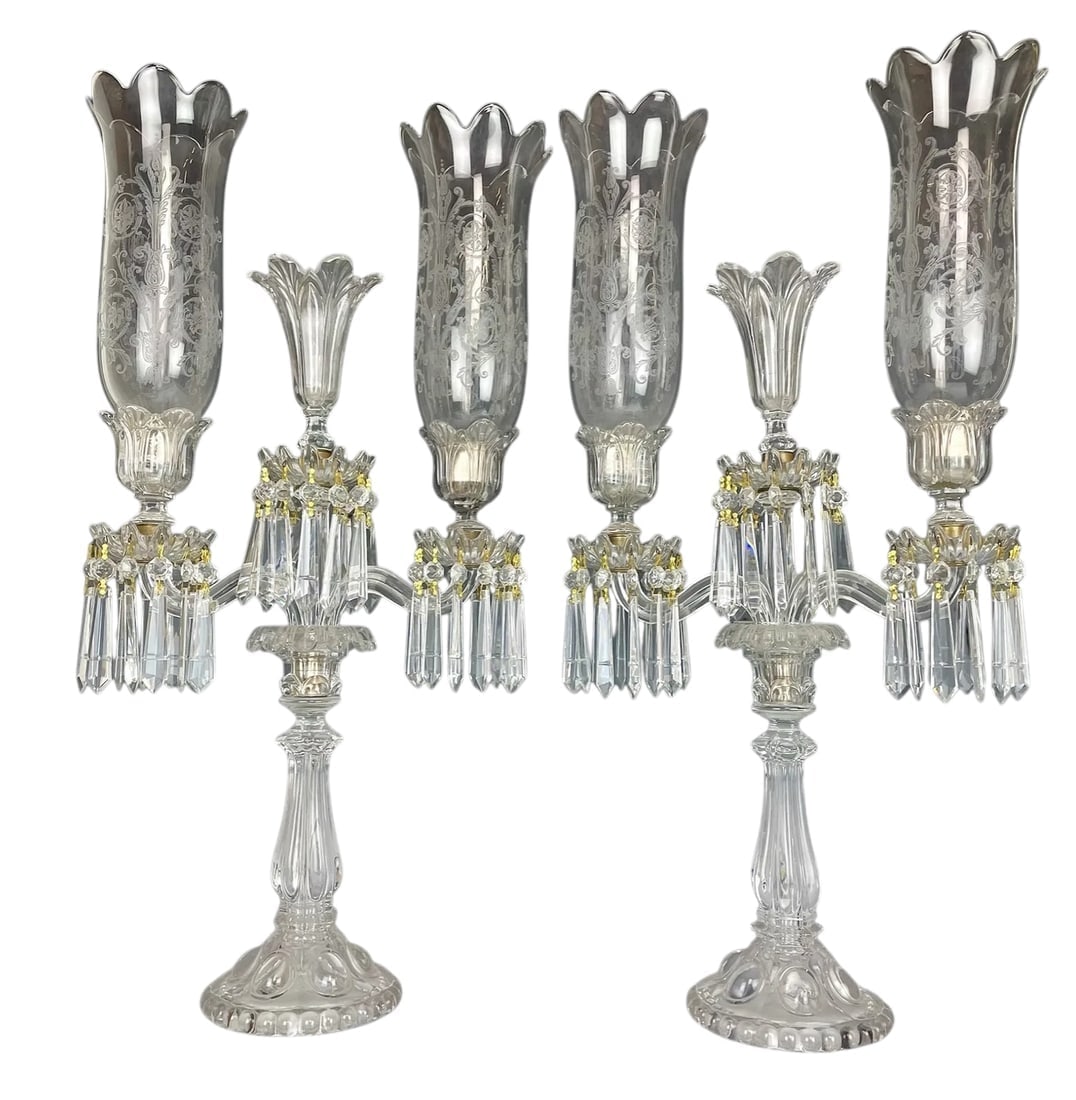 A LARGE PAIR OF SIGNED BACCARAT HURRICANE: Measure 27 inches high. In good condition. Estimate $3.500-4000