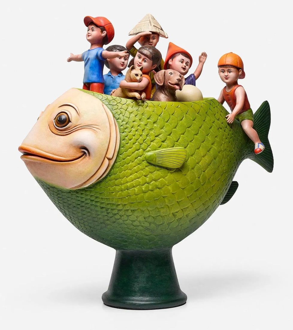 SERGIO BUSTEMANTE NOAH’S ARK: painted resin , Dimensions : 27.5 h x 28 w x 13 d in (70 x 71 x 33 cm)Signed and numbered to proper left side 'Sergio Bustamante 5/100'. This work is number 5 from the edition of 100. Good condition.