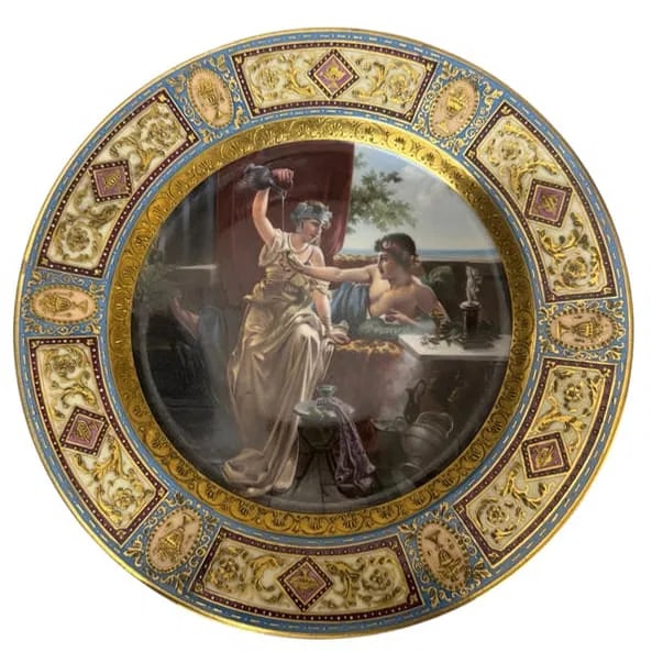 19TH C. ROYAL VIENNA PLATE: Hand painted, measures 8 inches d. In excellent condition. Estimate $600-800