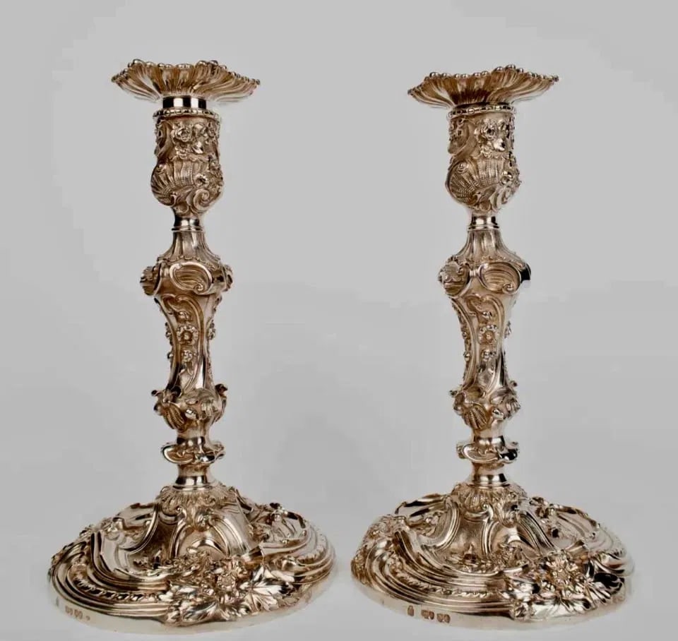 PAIR OF STERLING CANDEL HOLDERS BY ROBERT ROSKELL, ALAN & JOHN MORTIMER HUNT (1 of 6)