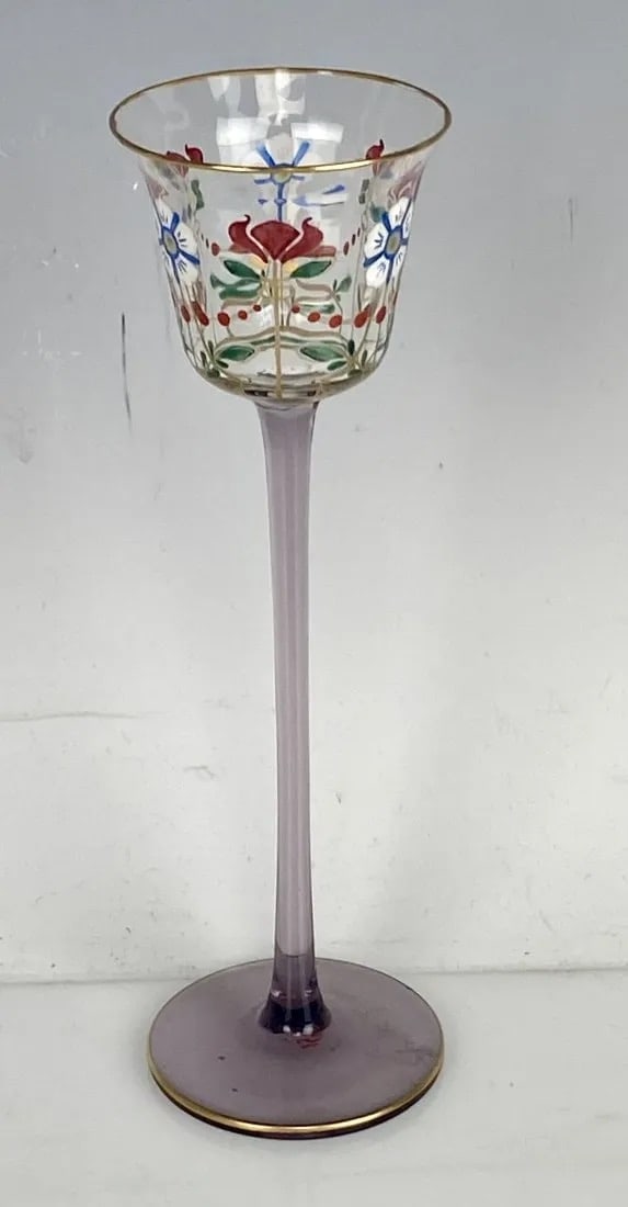 ENAMELLED AND GILT MOSER GLASS: Circa 1900. Measures 5.7 inches high. In good condition. Estimate $200-300