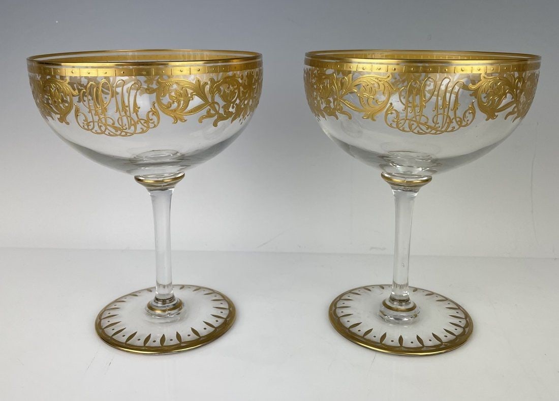 A LARGE PAIR OF GILT MOSER COMPOTES: Circa 1900. Measures 6.5 inches high. In good condition. Estimate $500-600