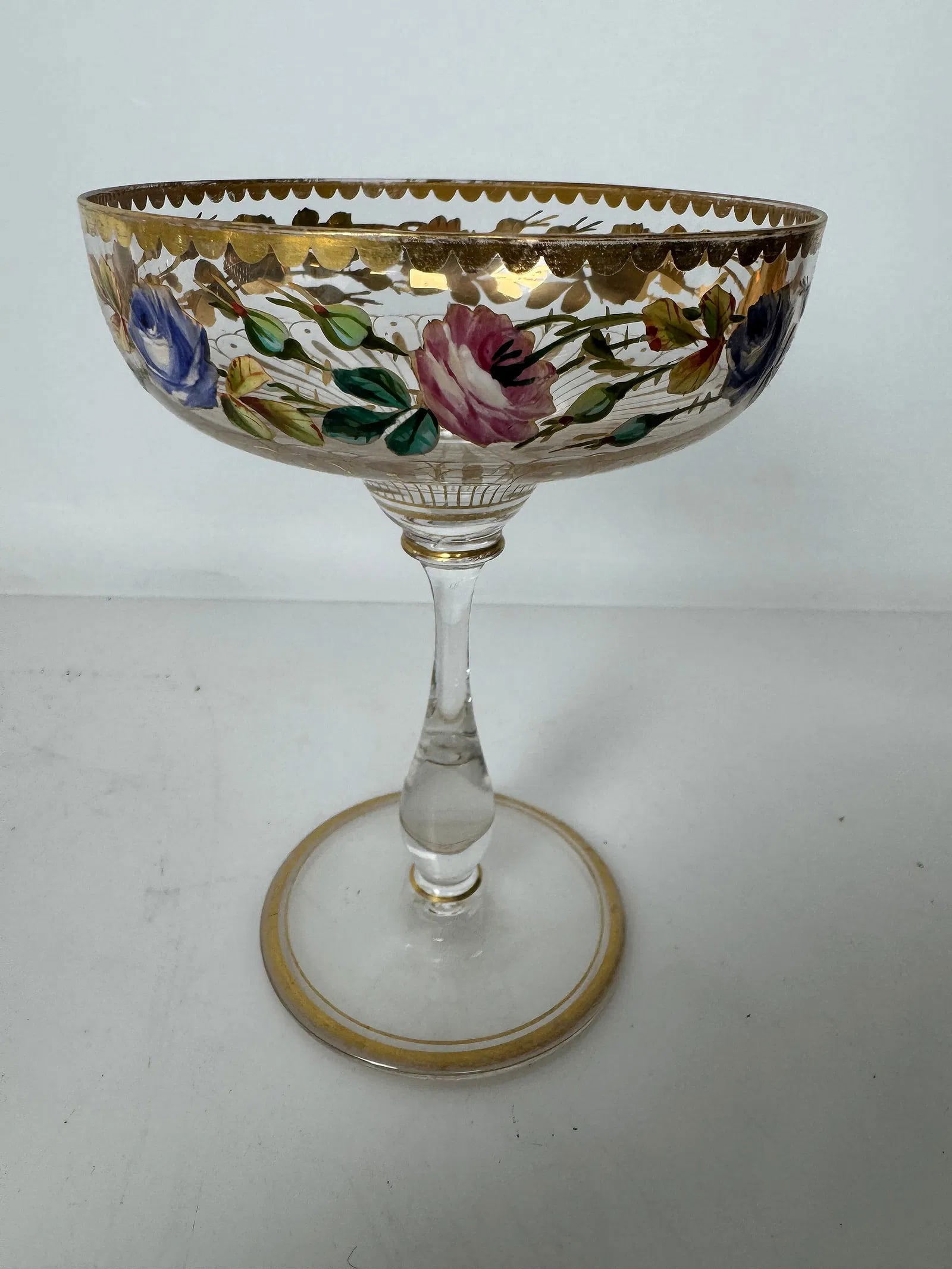 ENAMELLED AND GILT MOSER GLASS: Circa 1900. Measures 5 inches h. In good condition. Estimate $250-300