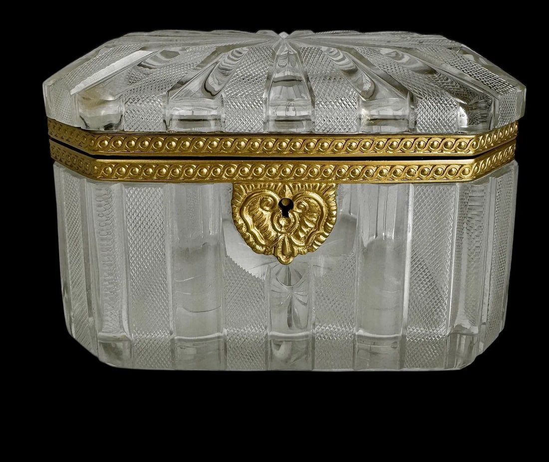 LARGE ORMOLU MOUNTED BACCARAT BOX: Circa 1900. Measures 7 inches x5 inches x 5 inches . In excellent condition. Estimate $1000-1200