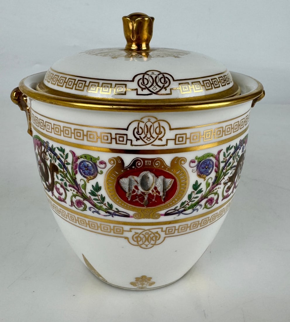 IMPERIAL SEVRES PORCELAIN SUGAR POT AND COVER: Measures 7 inches h. In excellent condition. Estimate $800-1000