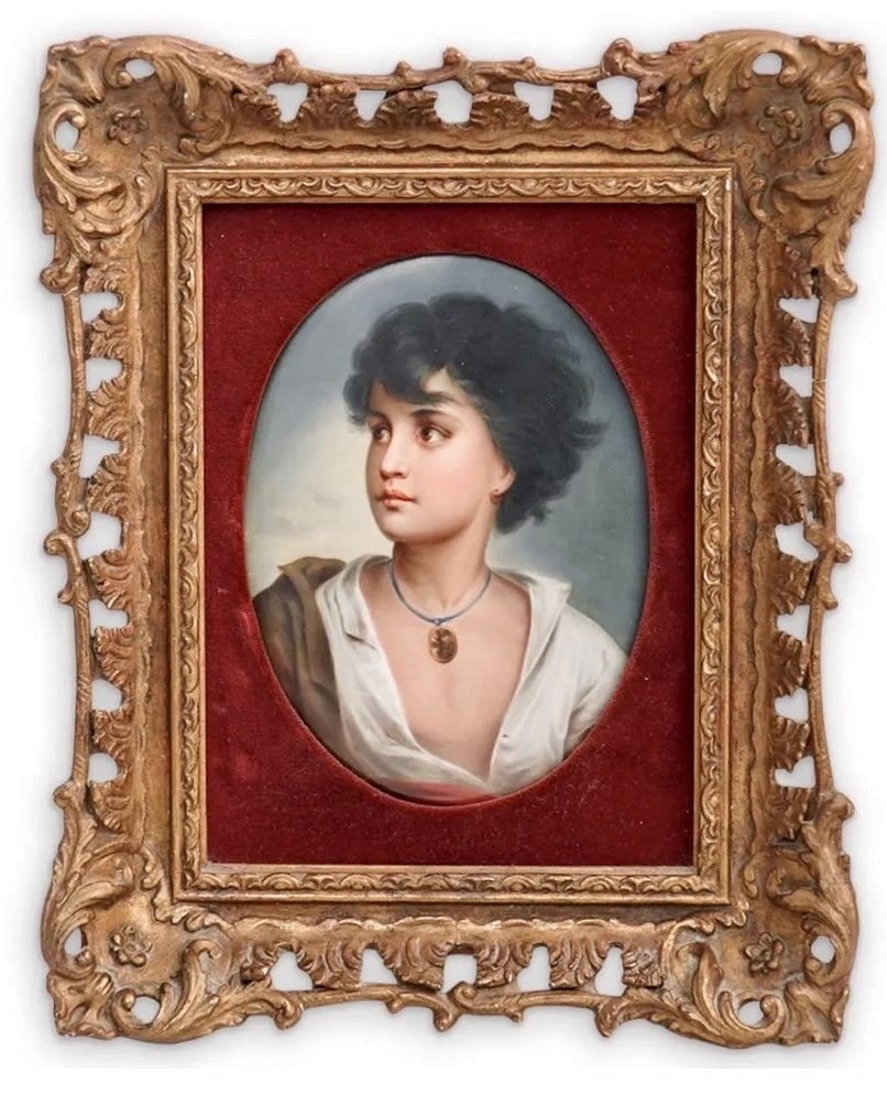 GERMAN PORCELAIN PLAQUE: Circa 1900. Dimensions: Plaque size 7.75 inches x 5.75 inches . Estimate $800 1.000