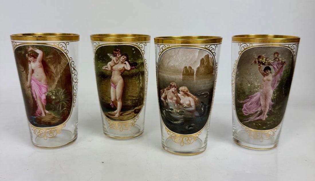 SET OF 4 PAINTED MOSER GLASSES: Circa 1900. Measure 4 inches h. In very good condition. Estimate 500-600