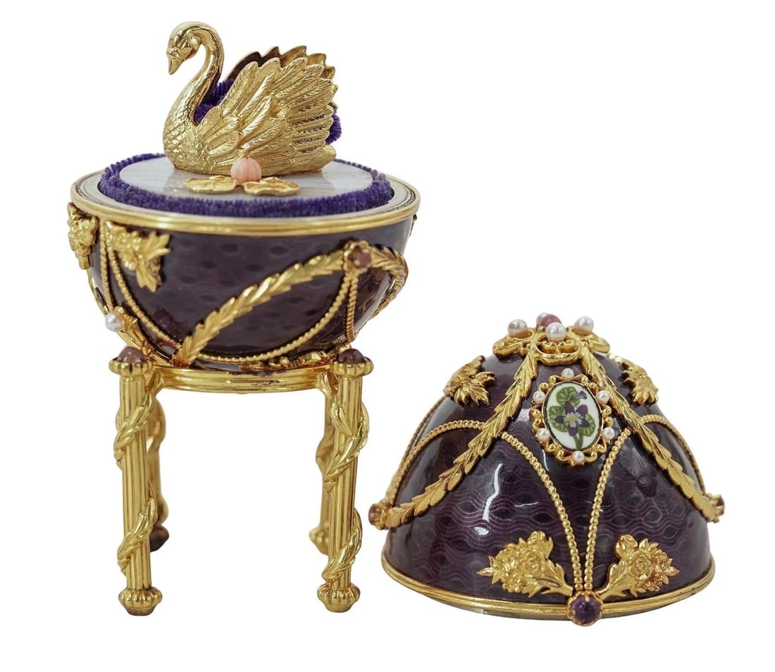 FABERGE IMPERIAL ANNIVERSARY EGG: Sterling silver and enamel, with COA. In good condition. Estimate $2000-2500