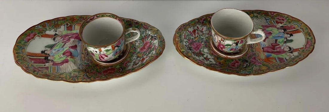 A PAIR OF 19TH C. CHINESE CANTON CUP AND CAKE PLATE: Plate measures 8.5 inches L. In excellent condition. No damage, no breaks. Estimate $1200-1500