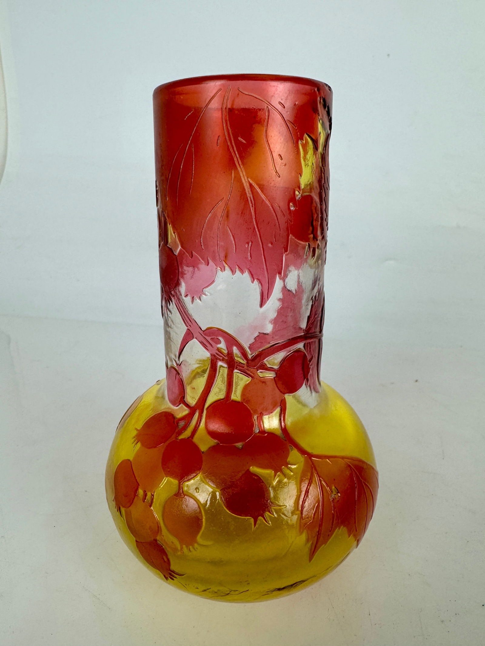 GALLE FIRE POLISHED VASE: Circa 1900. Signed Galle. Measures 6 inches high. In excellent condition. Estimate $1000-1200