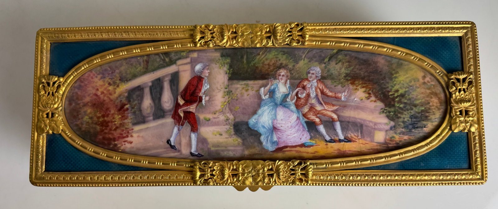 LARGE 19TH CENTURY FRENCH LIMOGE ENAMEL BOX: Measures 17” x 5” x5” h. In good condition. Estimate $2000-2500