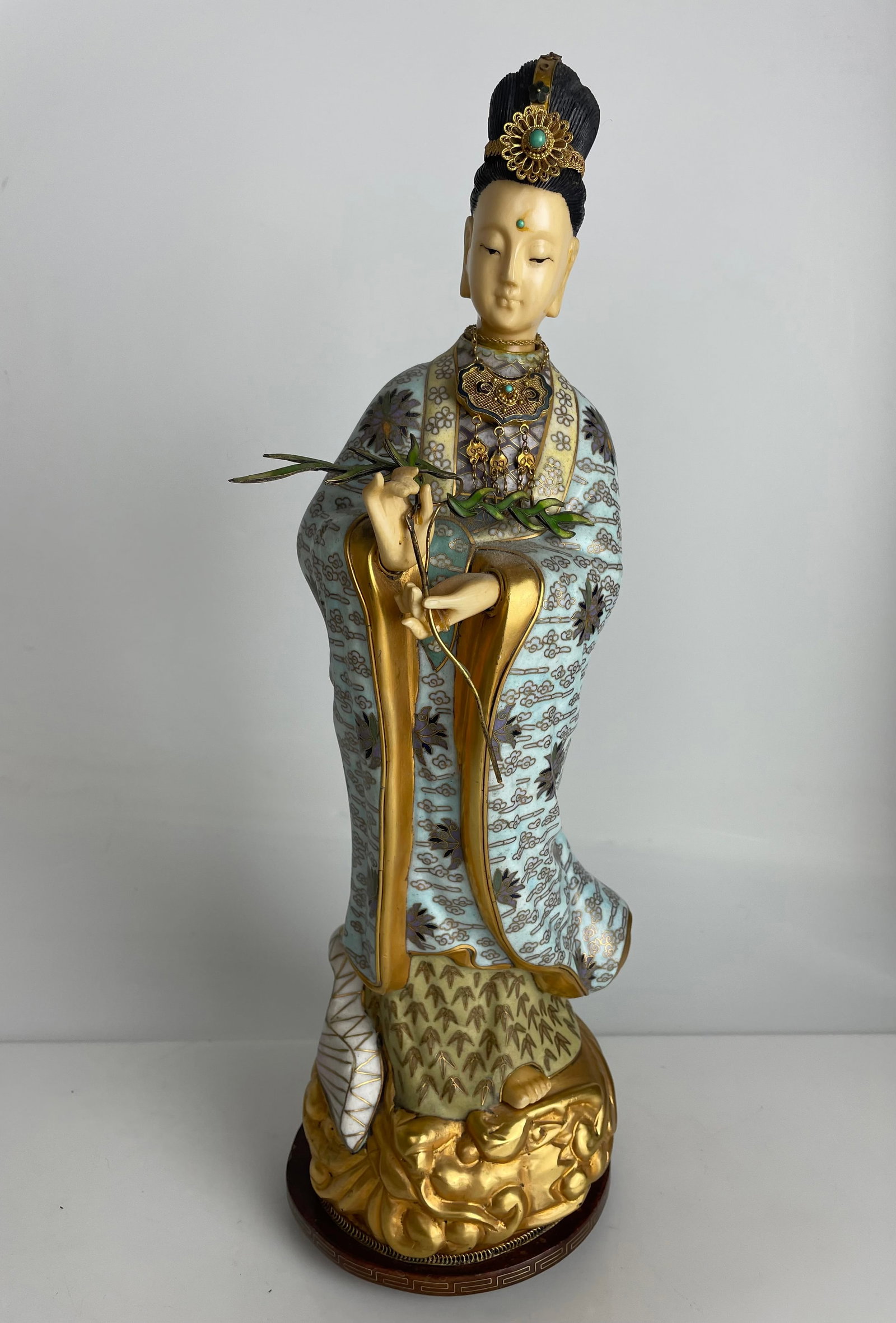 CHINESE CLOISONNE GUAN YEN: Circa 1960. Measures 15.5” high. In good condition. Estimate $600-800